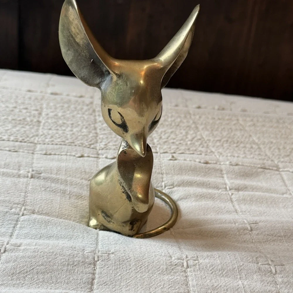 Vintage MCM long ear brass mouse, 5 1/2